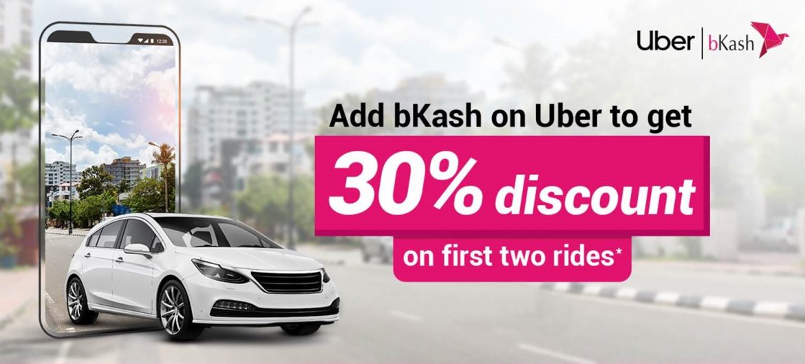 30% discount for Uber rides on first two bKash payments